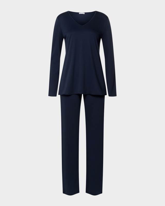 Silk-Trim Mercerized Cotton Pajama Set